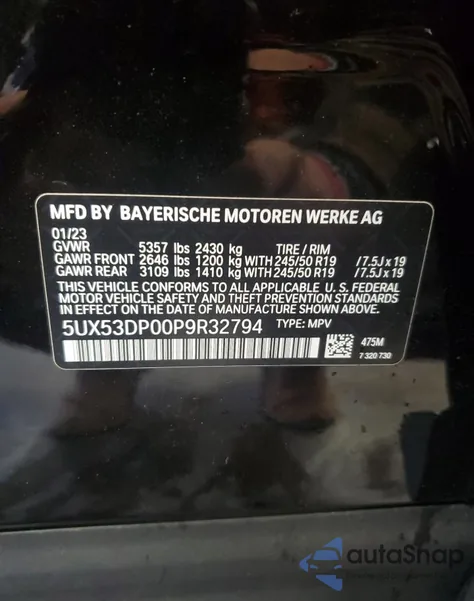 2023 BMW X3 xDrive30I z USA, uszkodzony, nr VIN 5UX53DP00P9R32794